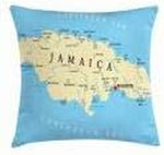 Jamaican Throw Pillow Cushion Cover, Map of Jamaica Kingston Caribbean Sea Important Locations in Country, Decorative Square Accent Pillow Case, 20" X 20", Pale Blue Beige Black