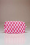 Zenana Checkered Pattern Knitted Cosmetic Pouch