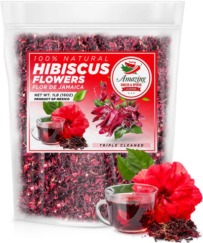 Hibiscus Flowers 1Lb (16Oz) Premium, All Natural, Triple Cleaned