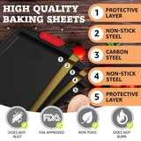 Premium Non-Stick Baking Sheets Set of 3 - Deluxe PBA Free, Easy to Clean Racks w/ Silicone Handles - Bakeware Pans for Cooking Baking Roasting